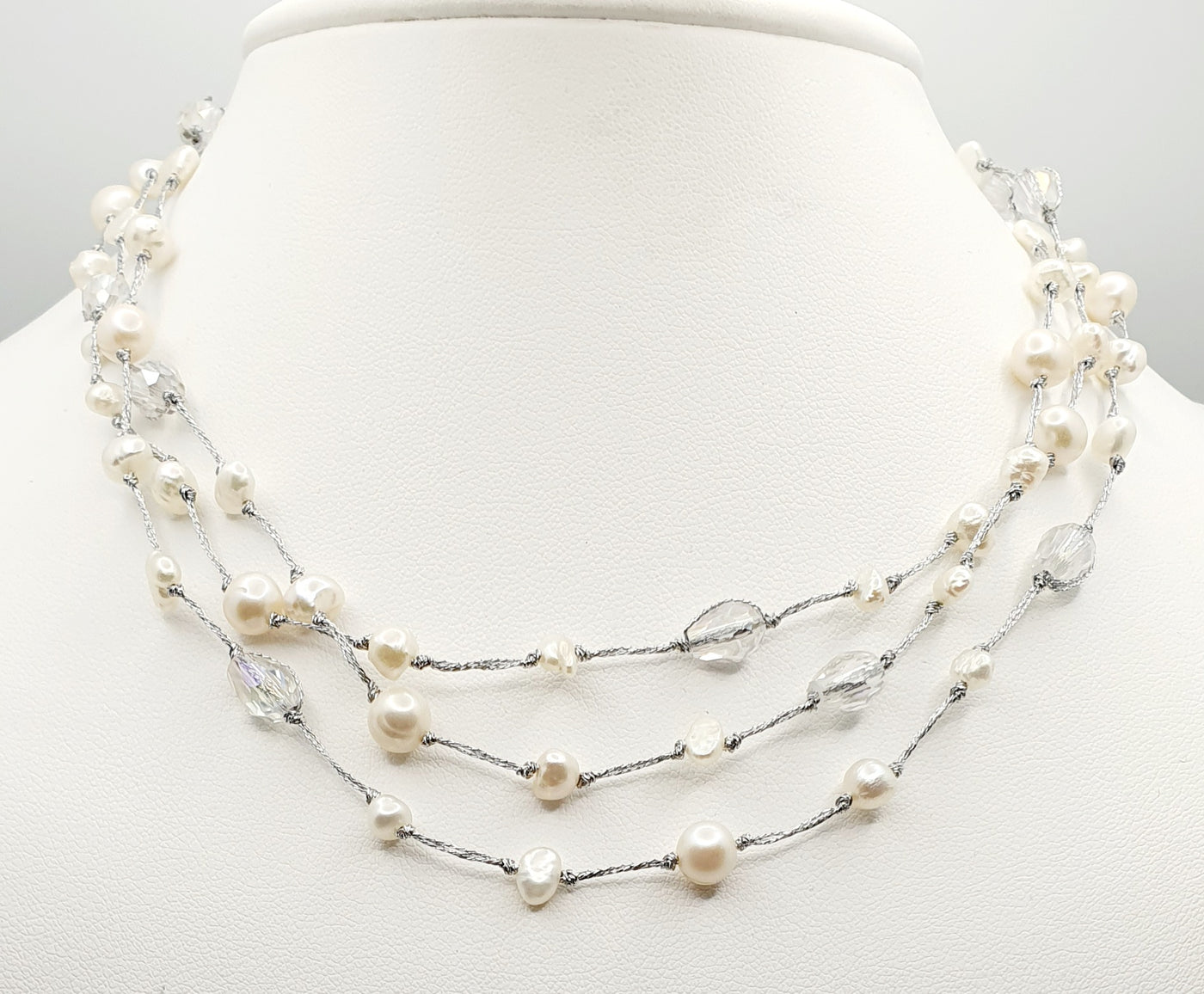 Freshwater Pearl and Crystal, Strand Necklace, 150cm