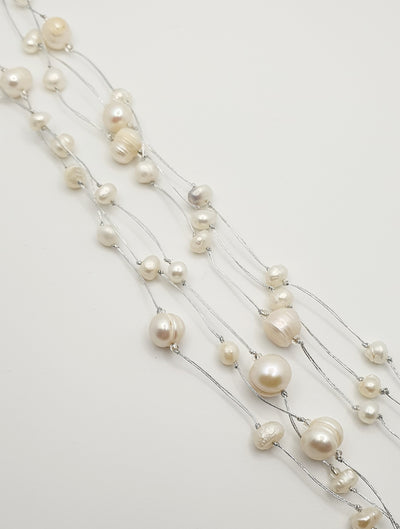 Japanese Silk Necklace with Freshwater Pearl, 150cm