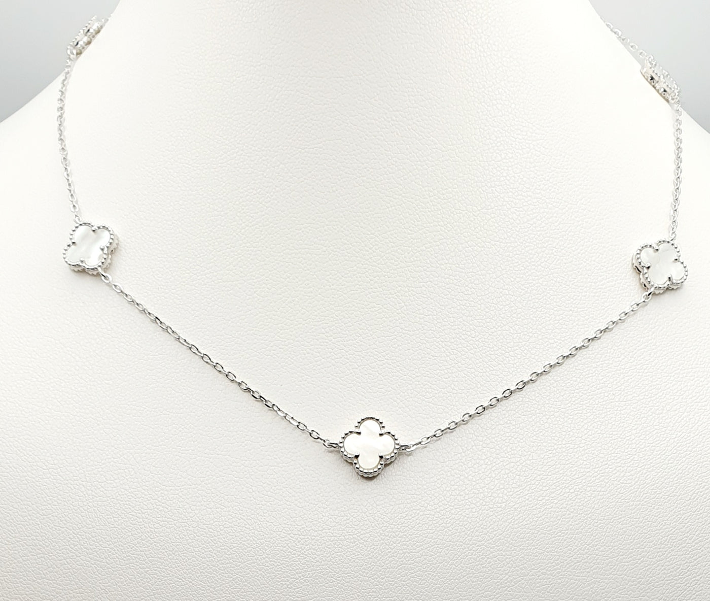 Sterling Silver Mother of Pearl Clover Necklace, 85cm