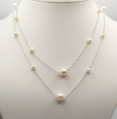 Sterling Silver, Double Layer, Freshwater Pearl 85cm Necklace