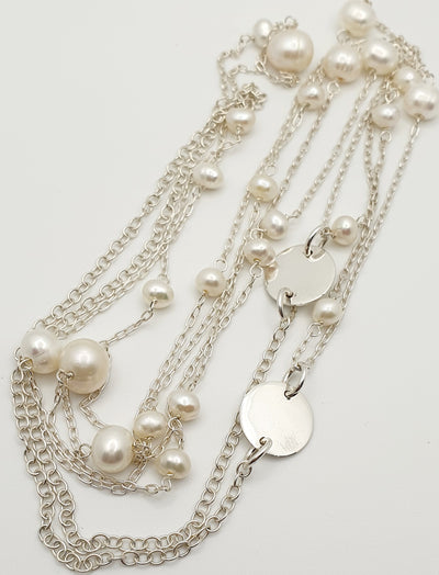 Sterling Silver, Double Layer, Freshwater Pearl 85cm Necklace