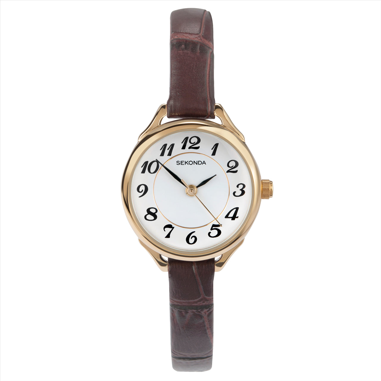 Sekonda Ladies Watch gold Colour Brown Leather Strap White Dial 30M