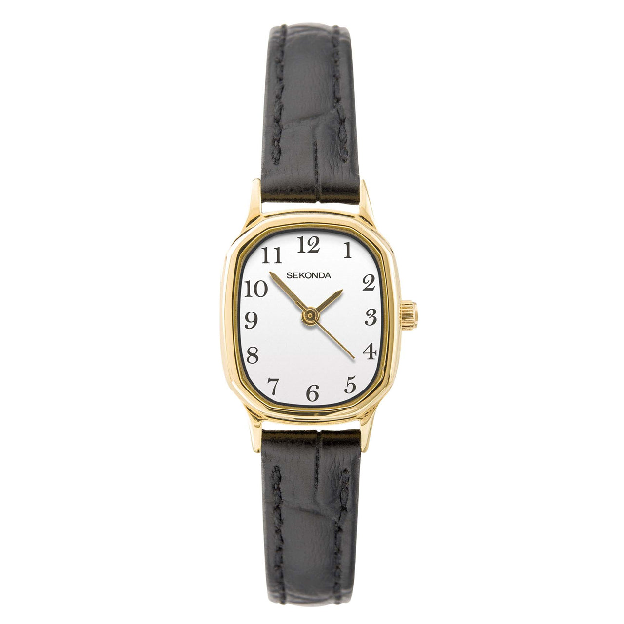 #1 Gold Case Wht Dial Black Lea Strap