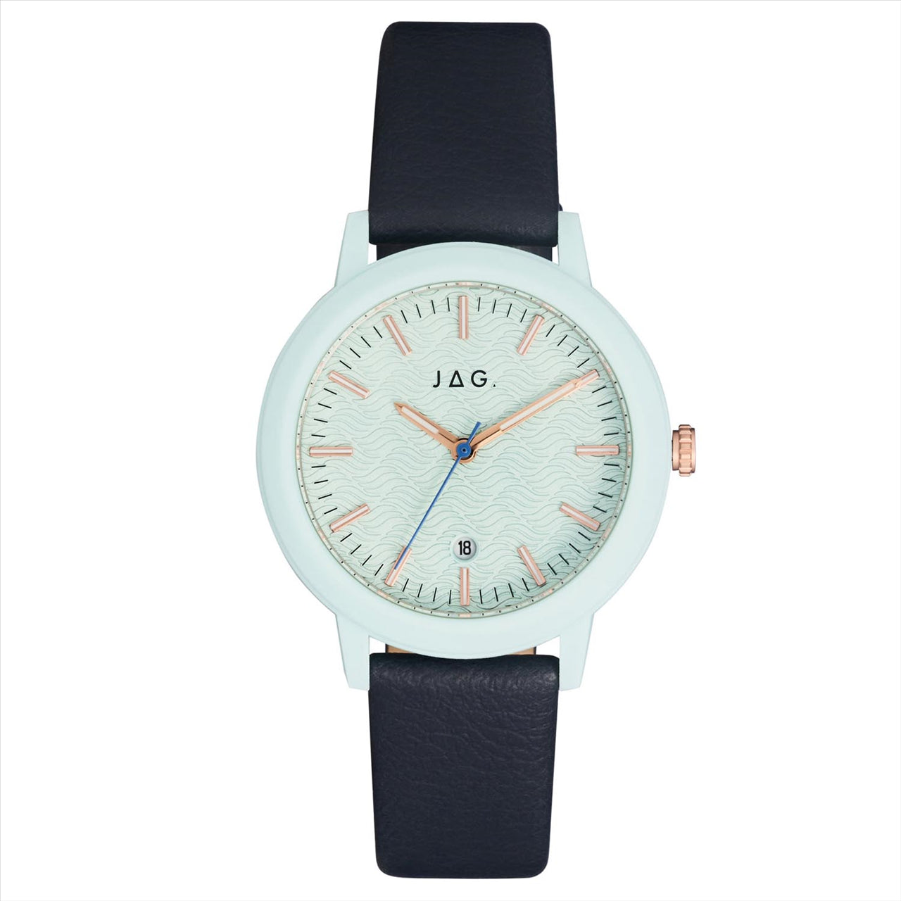Jag 'Bronte' Pale Aqua Case and Dial, Navy Blue Band J2627