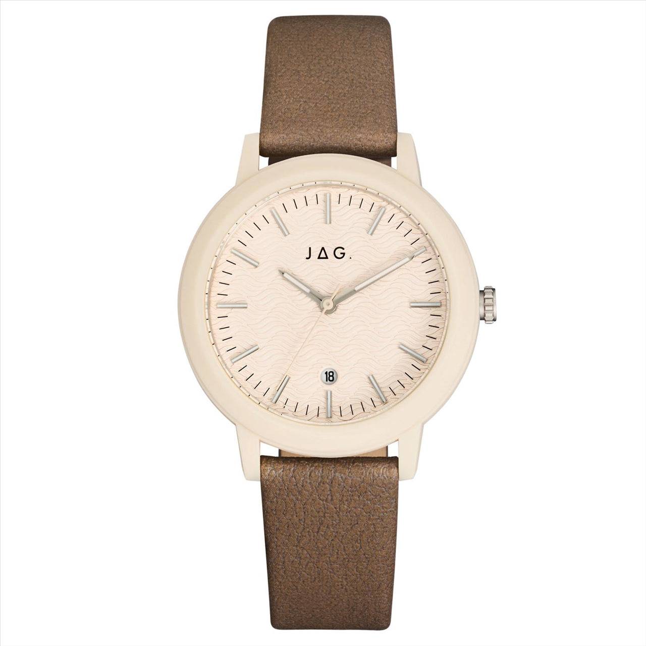 Jag 'Bronte" Beige Case and Dial, Tan/Taupe Band J2630