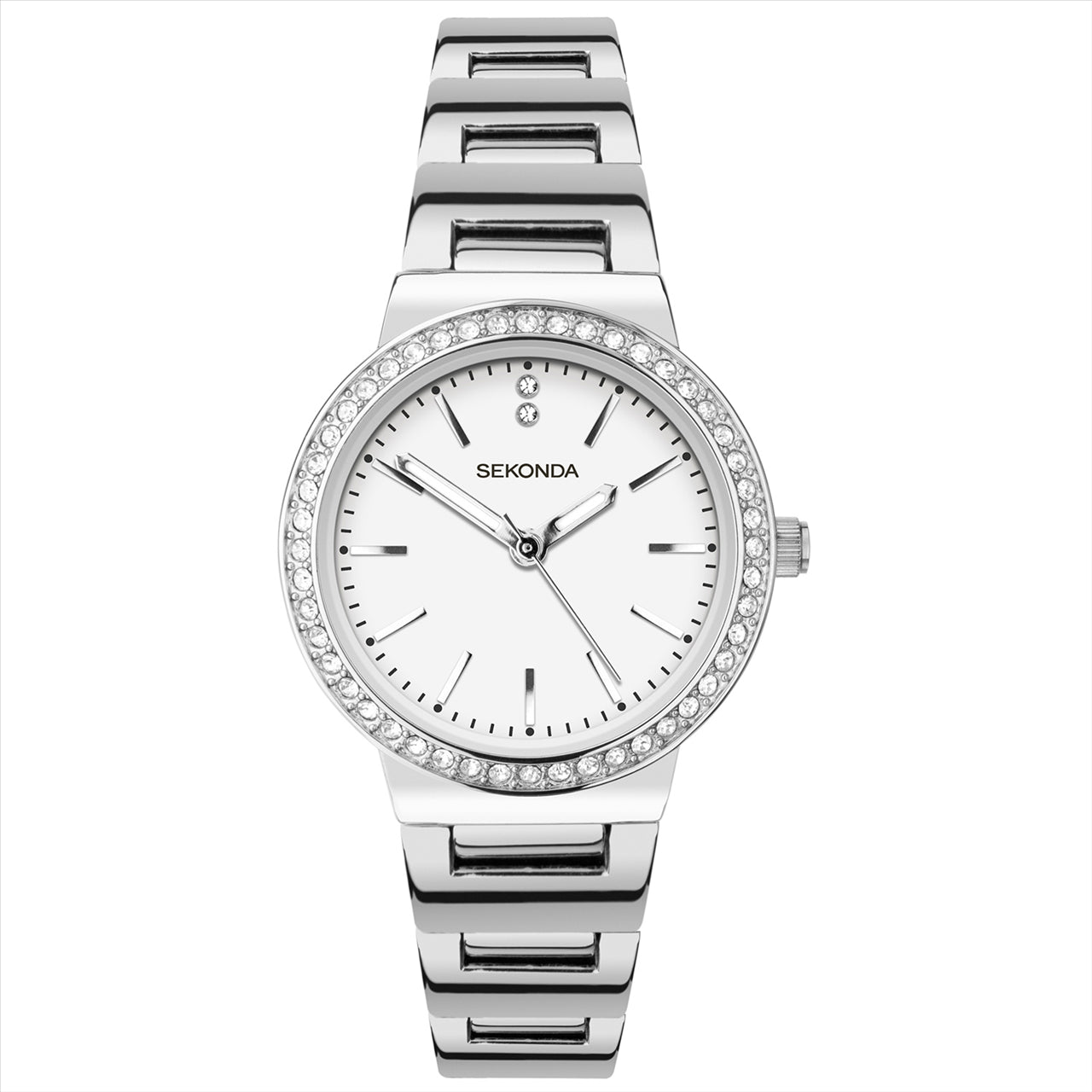 Sekonda ladies watch CZ set Mother of Pearl Face Stainless Steel Bracelet, 28mm Case