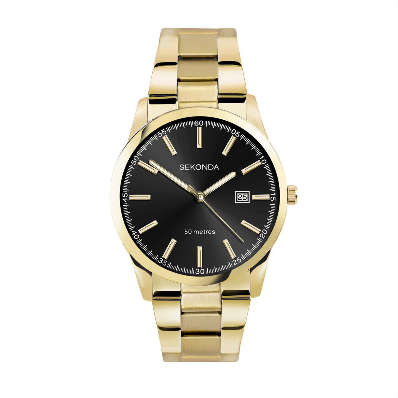 Sekonda Mens Gold Case Grey Date Gold Stainless Steel Bracelet & 41mm Case