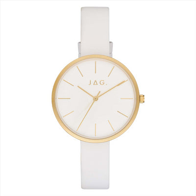 Ladies Jag Watch Yellow gold Plated 36mm Case & White Dial & Beige Leather Strap