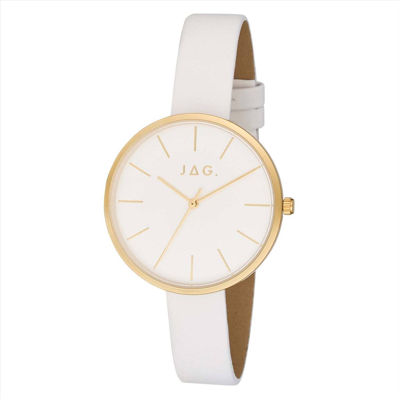 Ladies Jag Watch Yellow gold Plated 36mm Case & White Dial & Beige Leather Strap