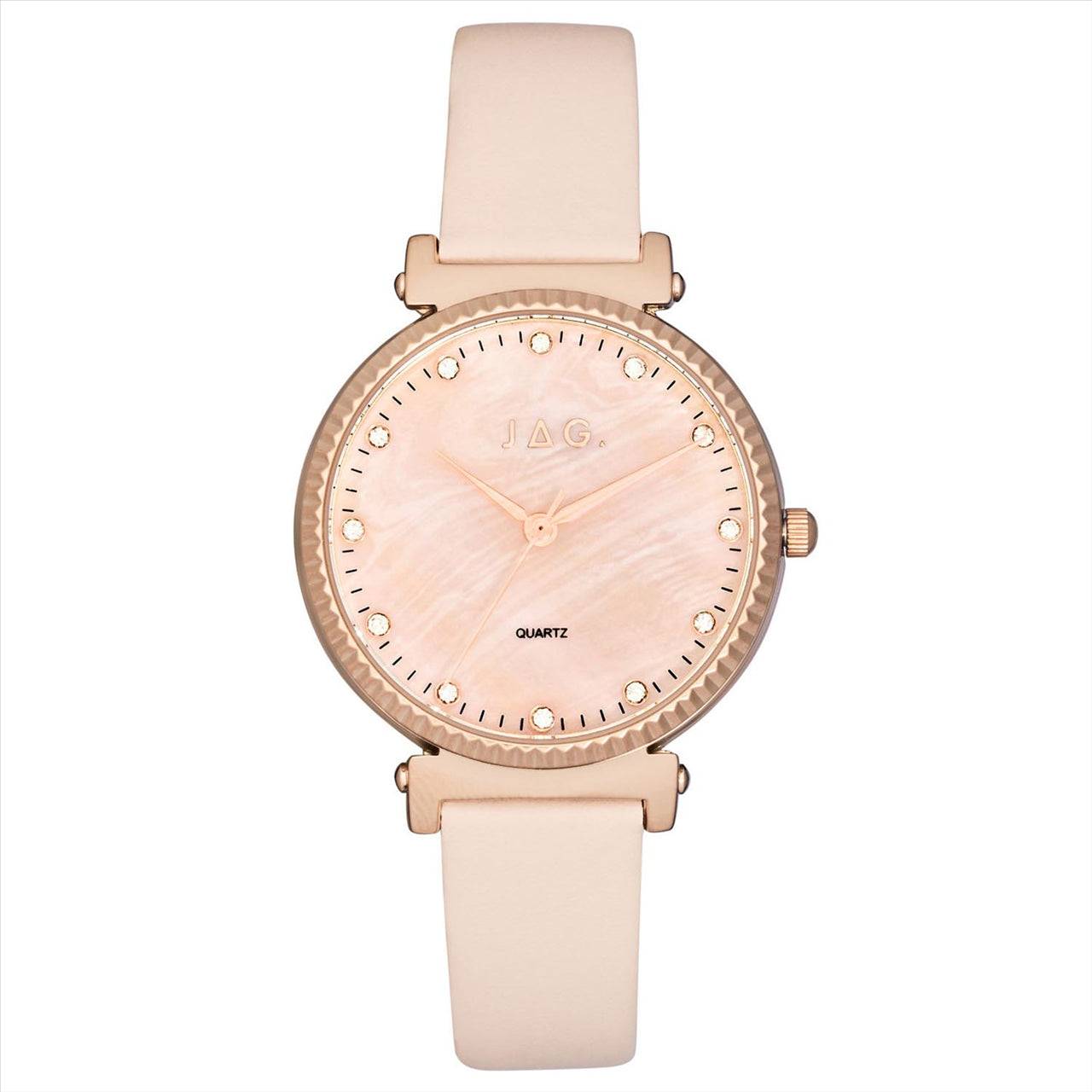 Ladies Watch Victoria MOPDial Rose Gold Plated 34.00 Mm Case Cream Leather Strap