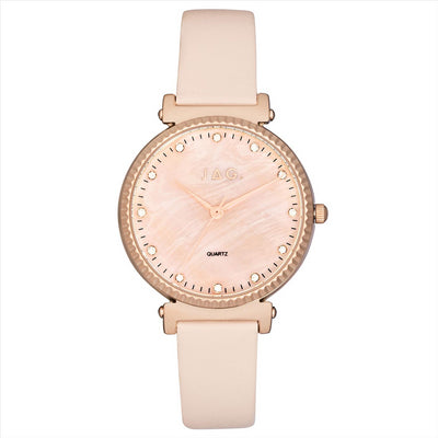 Ladies Watch Victoria MOPDial Rose Gold Plated 34.00 Mm Case Cream Leather Strap