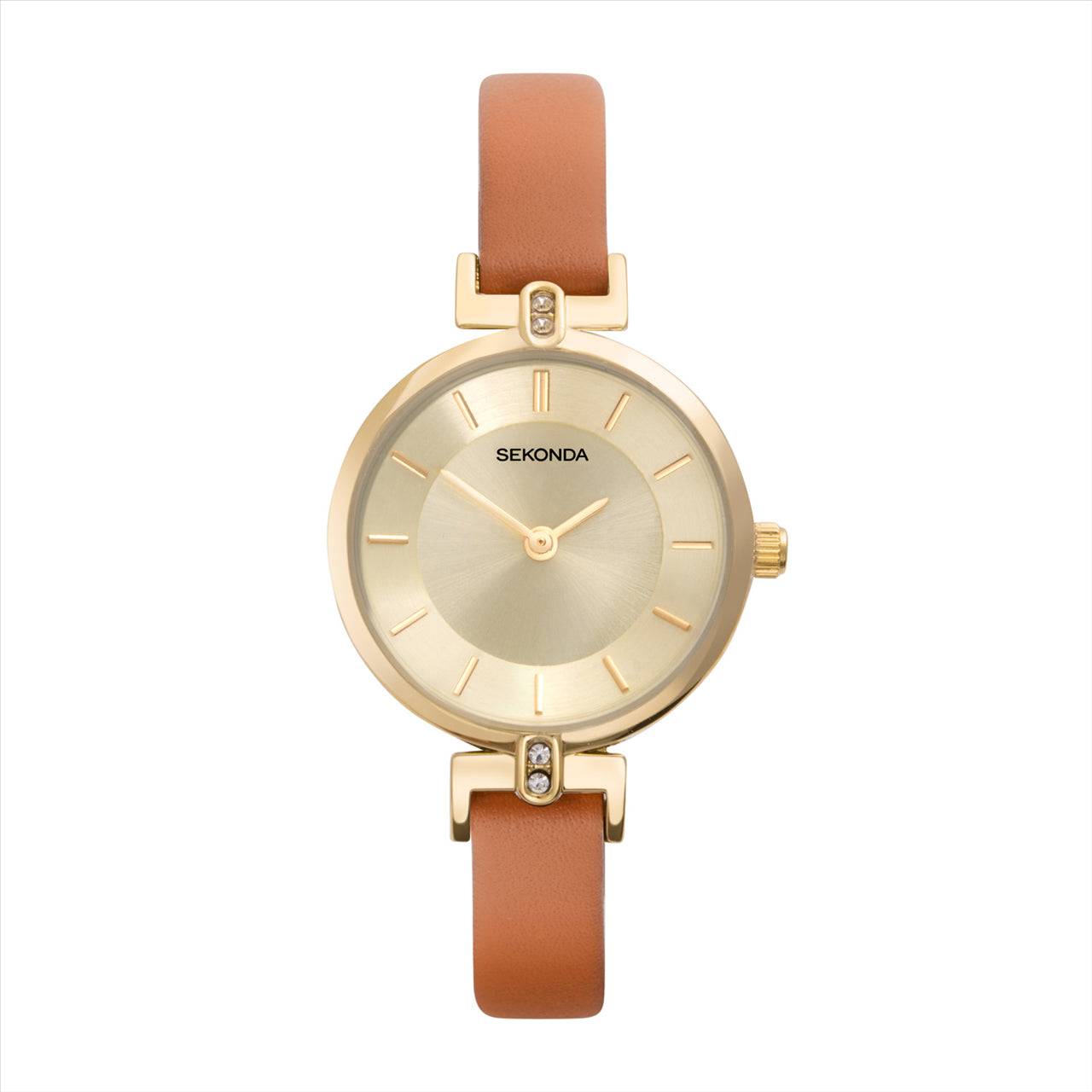 Sekonda Ladies Watch Gold Case 25mm, Champian Di Tan Leather Strap