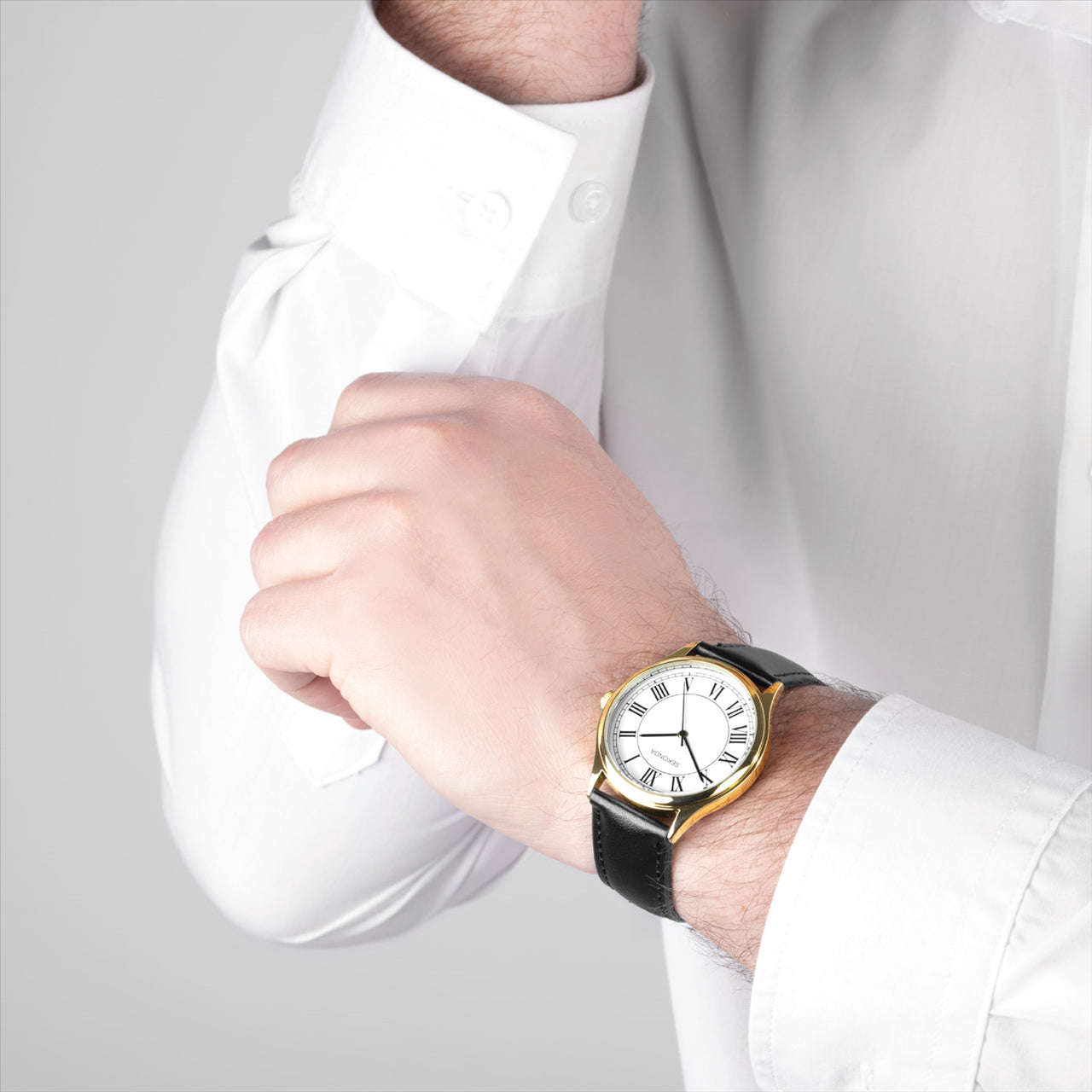 #5 Evans Wht Di Gold Case Blk Lea 38Mm