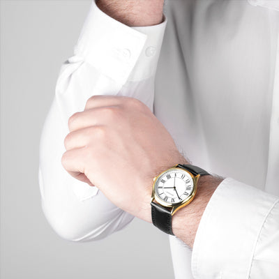 #5 Evans Wht Di Gold Case Blk Lea 38Mm