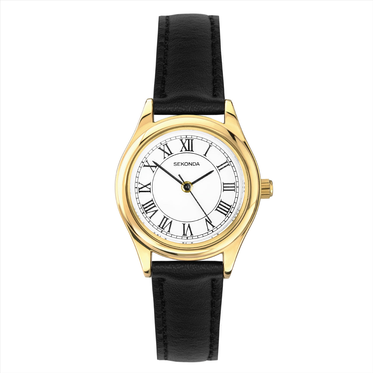 Sekonda Unisex Watch Evan White Dial Black Leather Strap 25Mm Gold Case