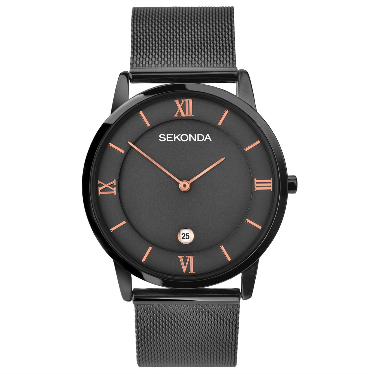 SEKONDA UNISEX WATCH BLACK FACE CASE & BAND RG NUMBERS/BATONS.