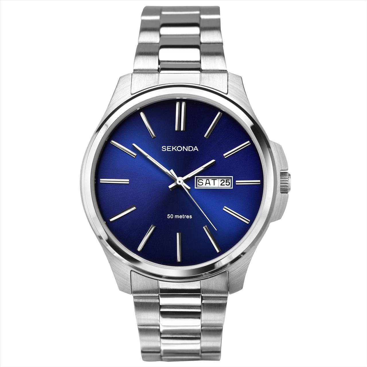 Sekonda Mens Steel Colour Round Blue Dial