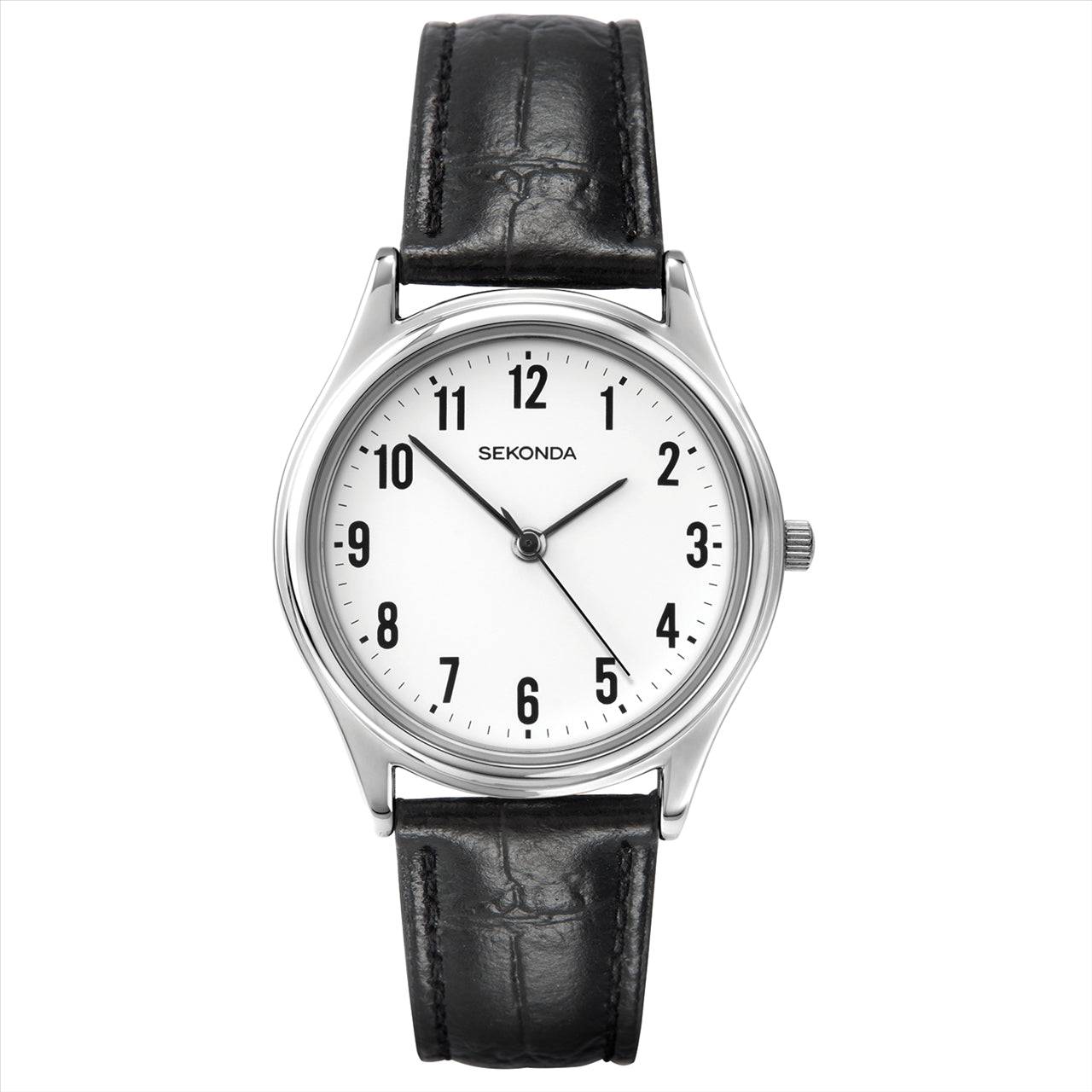 Steel Colour White Dial Black Strap 30M