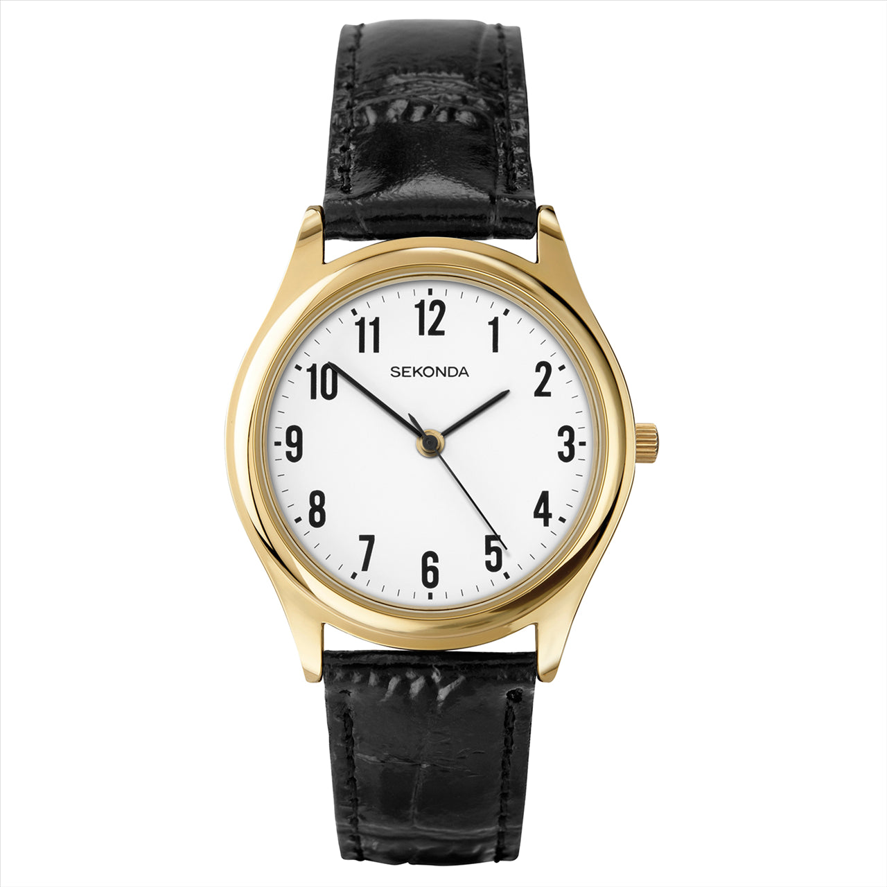 Sekonda Ladies Watch Gold Colour White Dial Black Leather