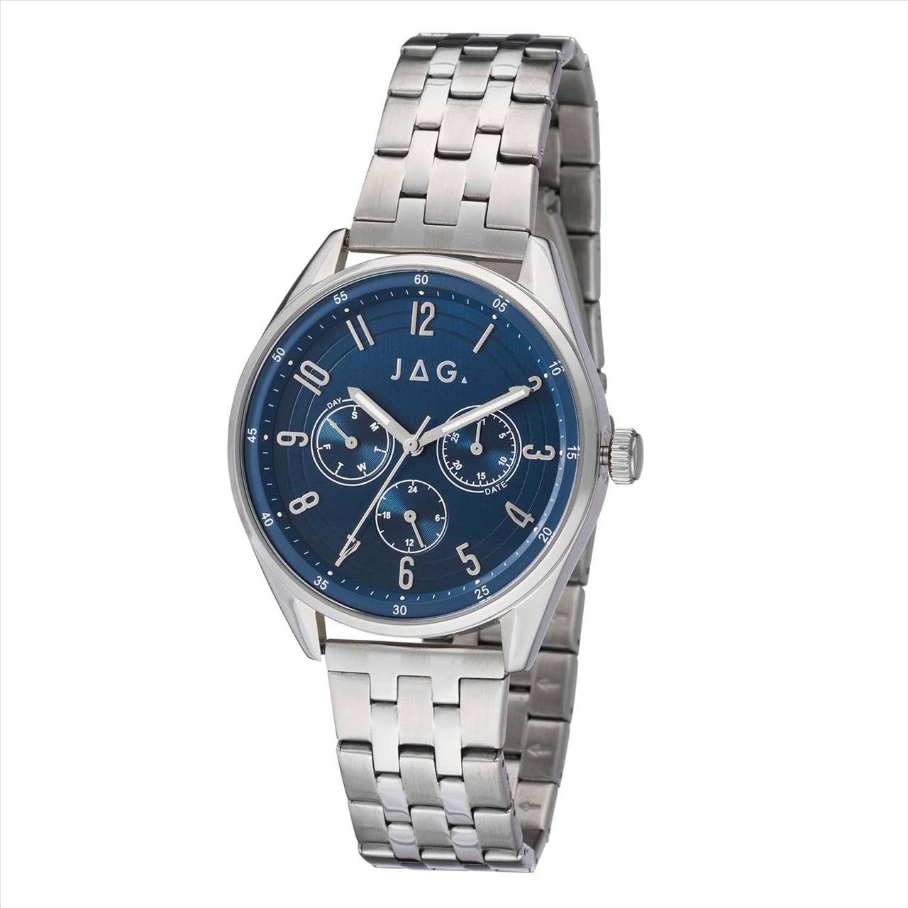Jag "Kristopher" Stainless Steel Case and Band, Blue Face with Day and Date Dials J2580A