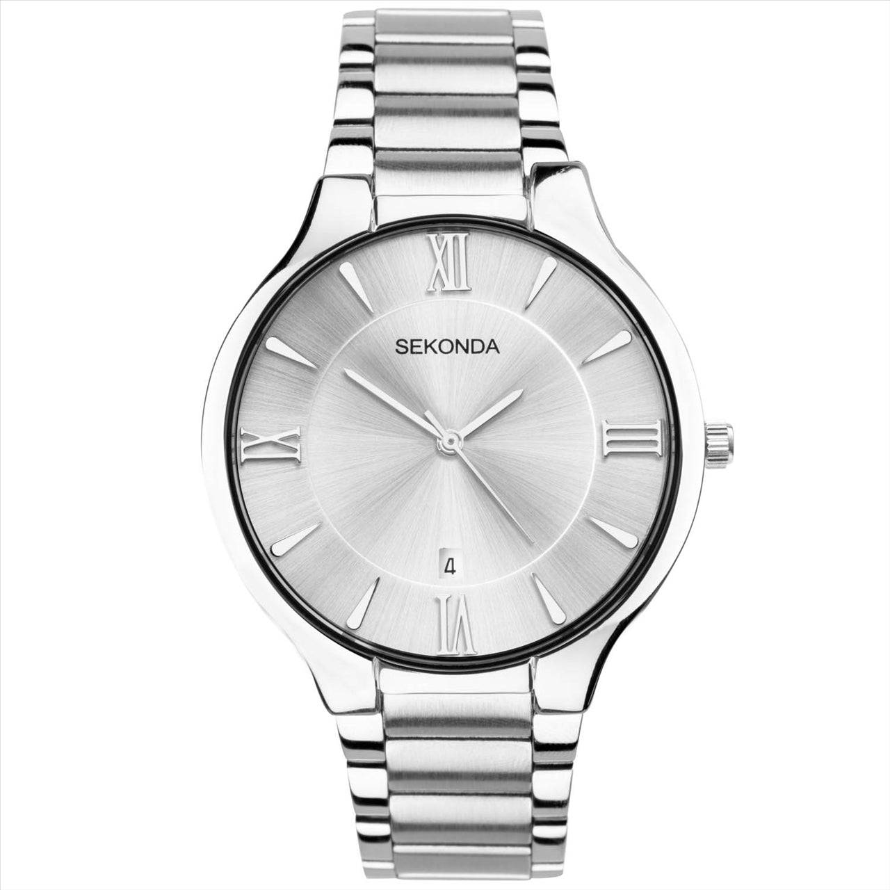 Sekonda Mens Watch Silver Case Silver Date Dial Stainless Steel Bracelet 42Mm Case