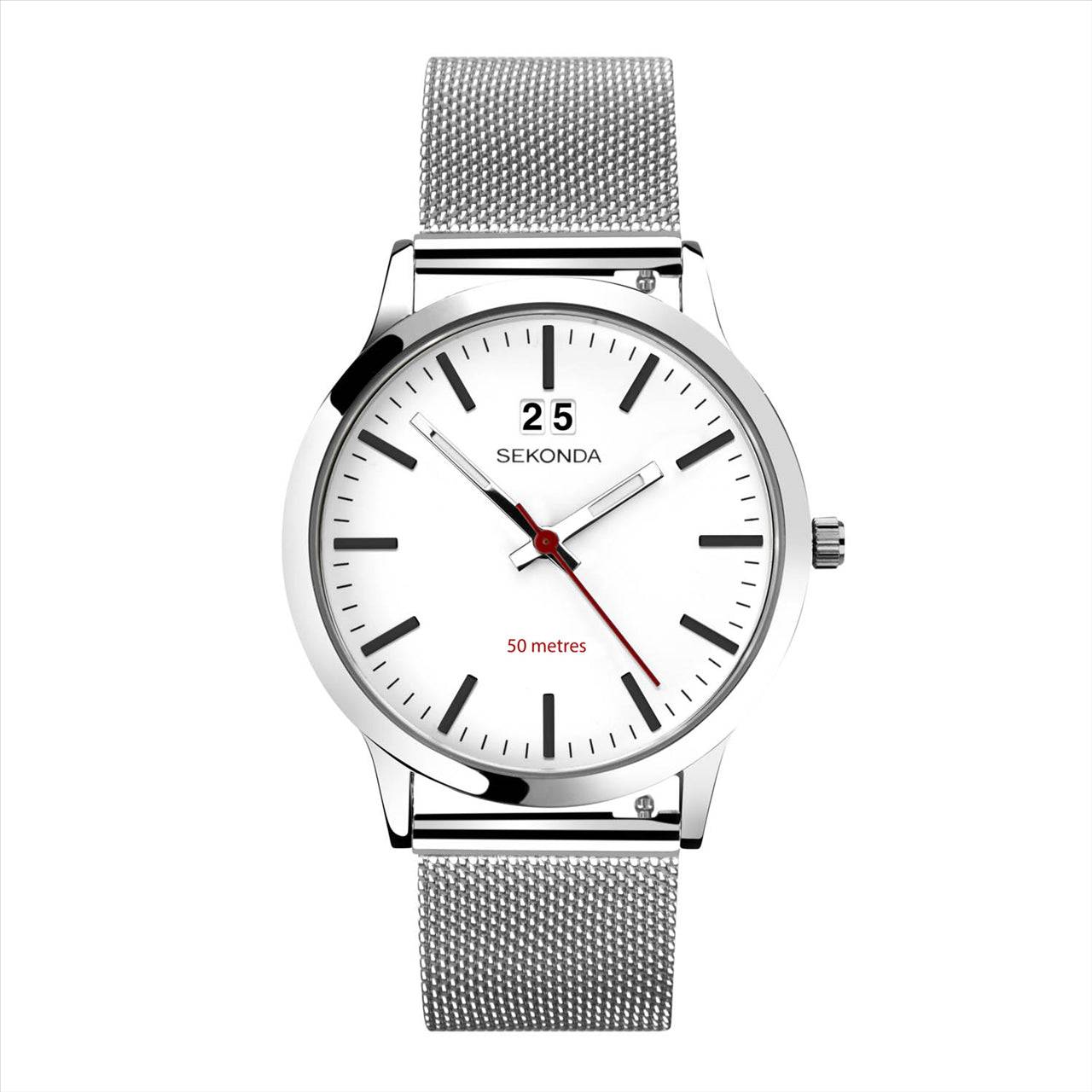 Sekonda Unisex Watch Silver Case White Dial Stainless Steel Mesh Bracelet & 40Mm Case