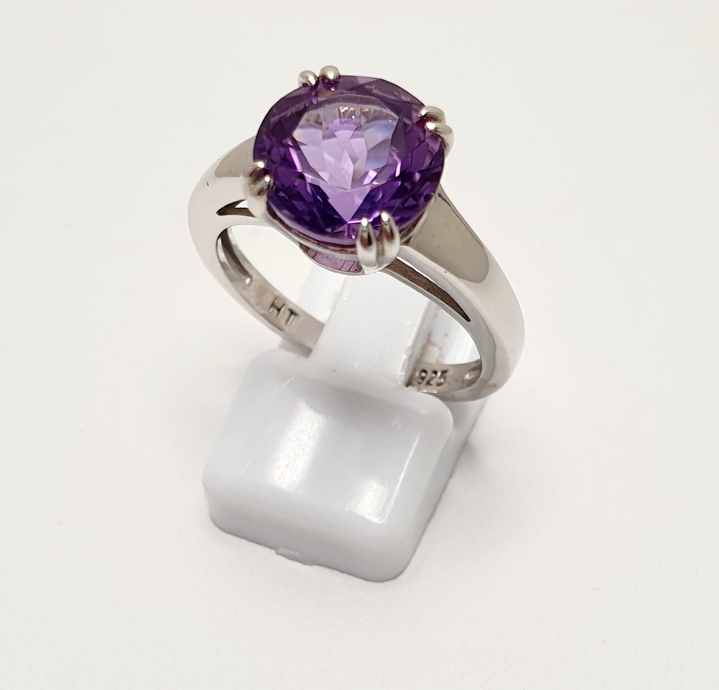 Sterling Silver Round Amethyst Double Claw Set Ring