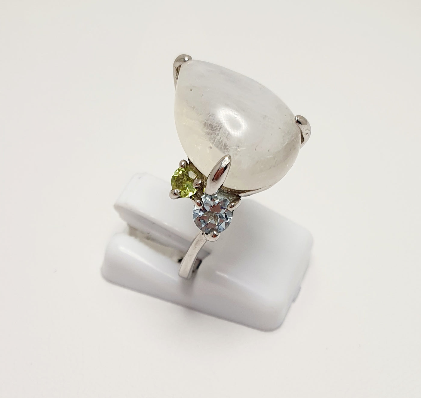 Sterling Silver Ring With Moonstone, Peridot, Blue Topaz, And Garnet