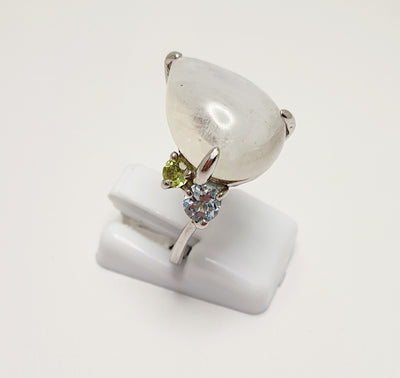 Sterling Silver Ring With Moonstone, Peridot, Blue Topaz, And Garnet