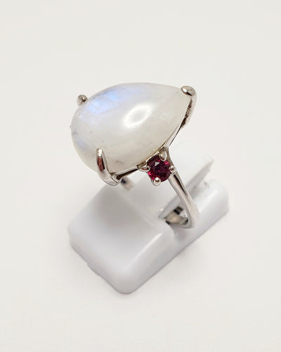 Sterling Silver Ring With Moonstone, Peridot, Blue Topaz, And Garnet