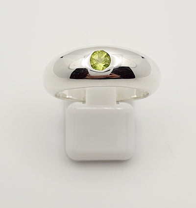 8mm Silver Domed Ring With 6mm Flush-Set Peridot And Solid Band Medium (Cannot Resize)