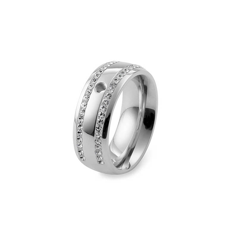 Q615012 Lecce s/steel base ring with clear European crystals 54/M1/2