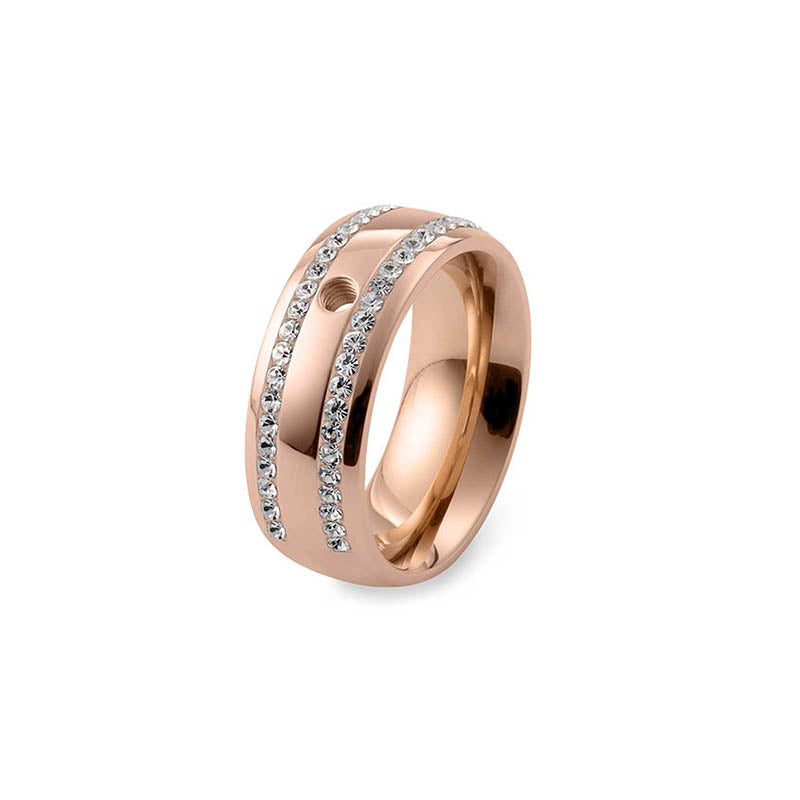Q615028 Lecce s/steel RG/IP base ring with clear European crystals 58/Q