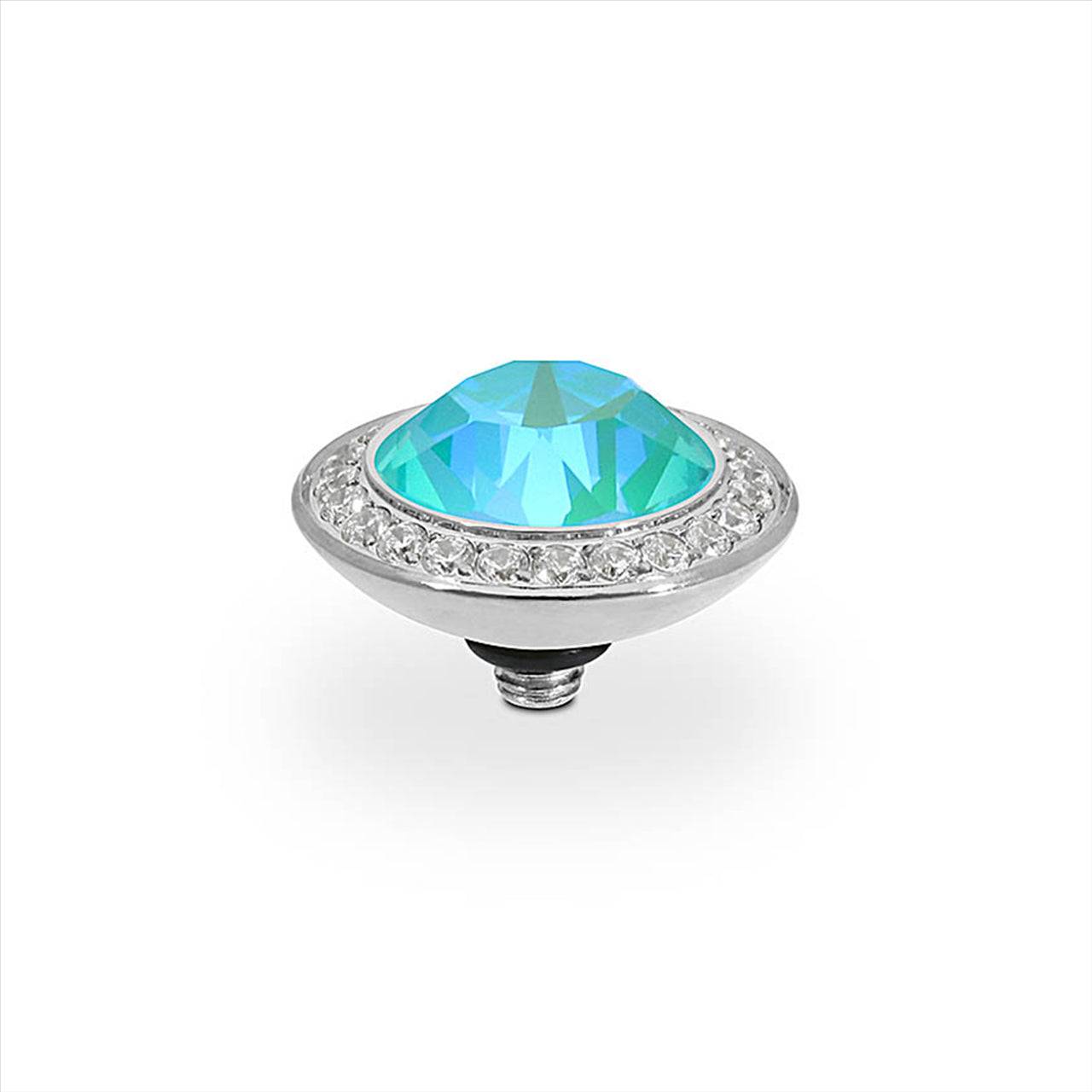 Q620979 Interchangeable Tondo Deluxe top 13mm s/steel laguna delite (turquoise) col. & clear European crystals