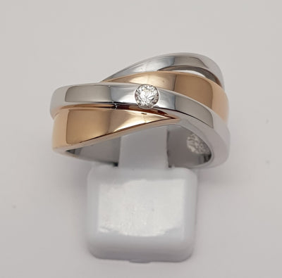 Breuning Sterling Silver & White Sapphire Ring With Rhodium and Rose Gold Plating