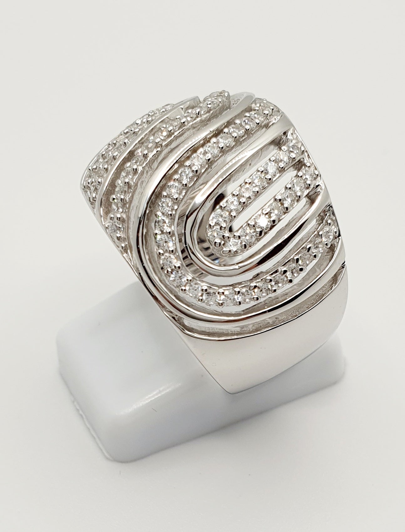 Sterling Silver, Wide Band Multi Swirl Ring w/ White Cubic Zirconias