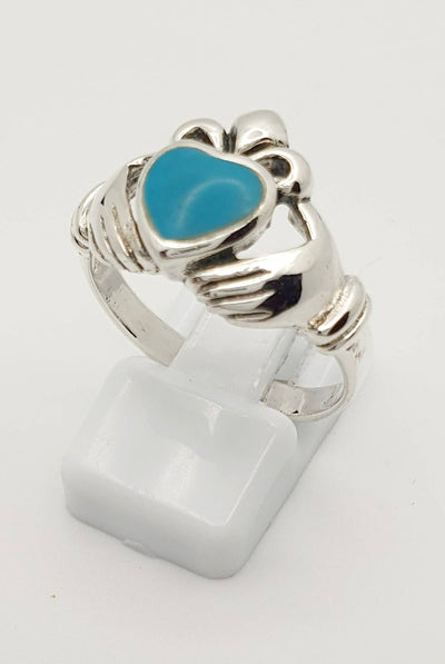 Sterling Silver Turquoise Claddah 13mm Ring Size 9, R1/2