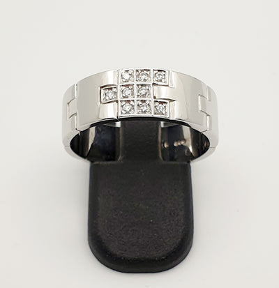 S/S Gents Puzzle Look Ring set with CZ's. Size S 1/2