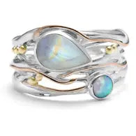 Handmade Sterling silver with 14k Gold Filled detail Rainbow Moonstone & opal Ring size S
