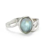 Handmade Sterling silver with14k Gold Filled detail set with Rainbow Moonstone Ring size R