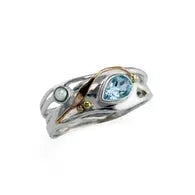 Handmade Sterling silver set with Tearshaped Blue Topaz & pearl Ring size O