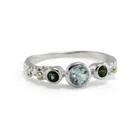 Handmade Sterling silver set with Blue Topaz & green Tourmaline Ring size P