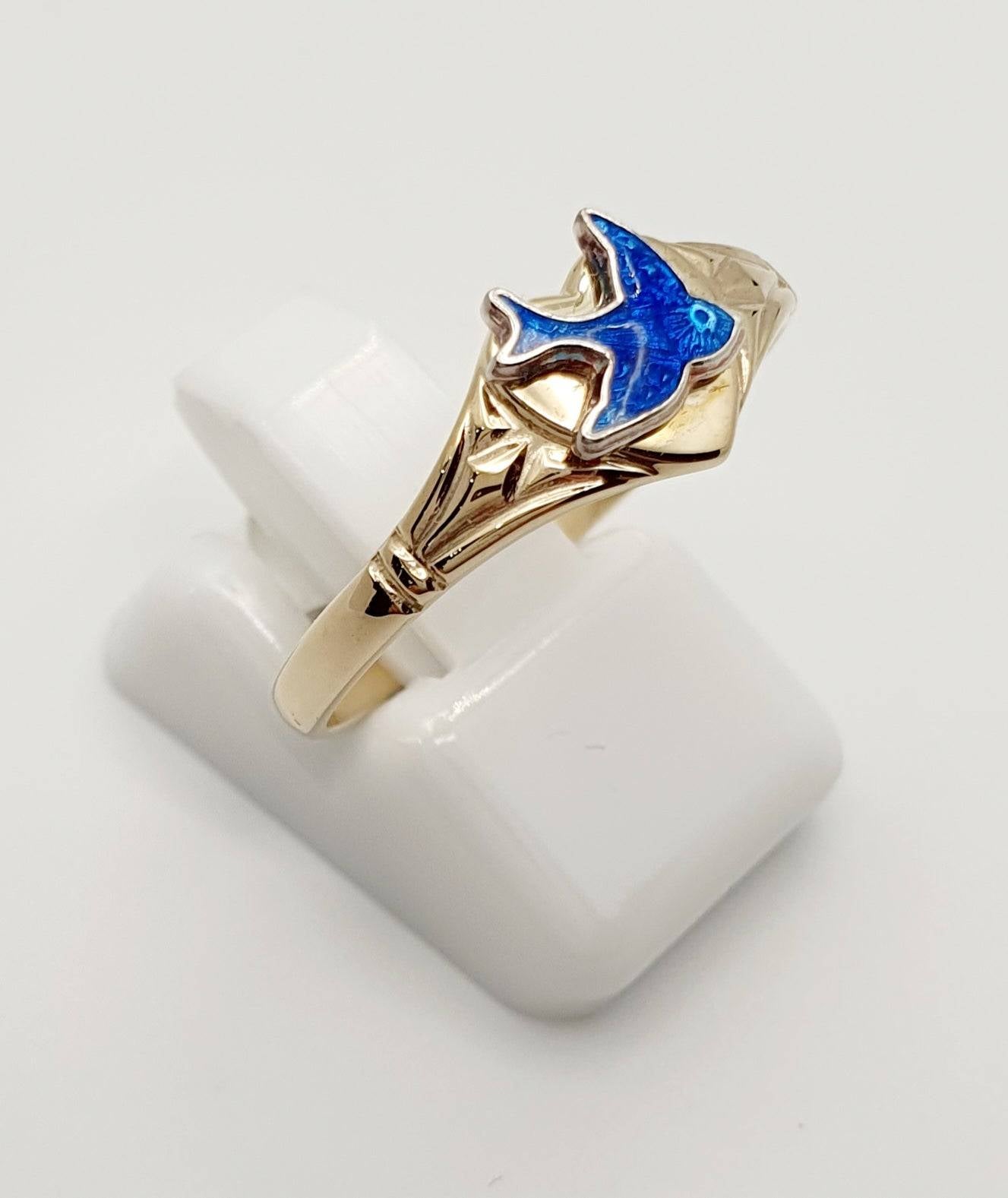 Sterling Silver Emily Heart Bluebird Signet Ring size G