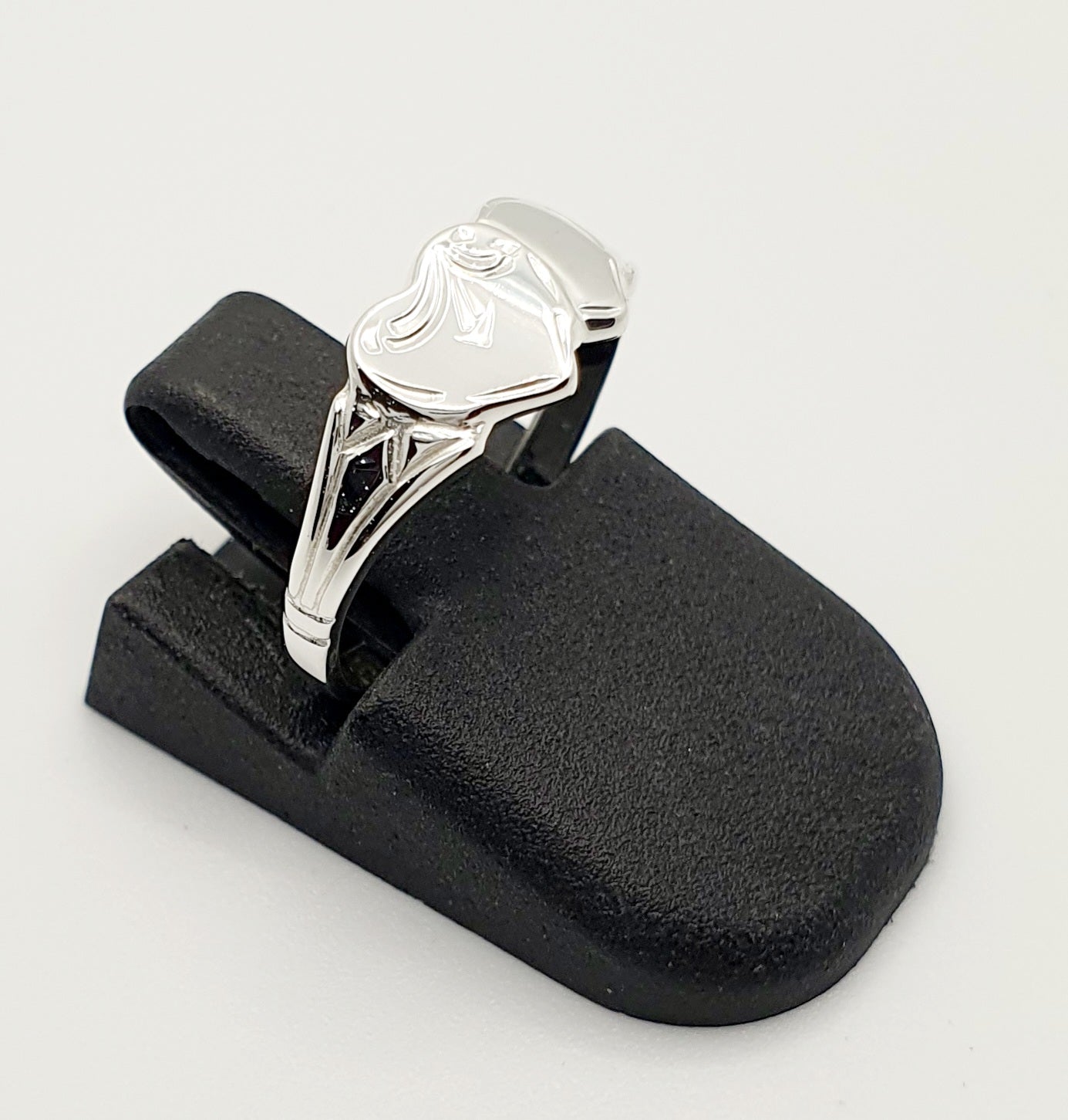 Sterling Silver Single Heart Emily Red Stone Signet Ring, Size J