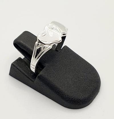 Sterling Silver Single Heart Emily Red Stone Signet Ring, Size J