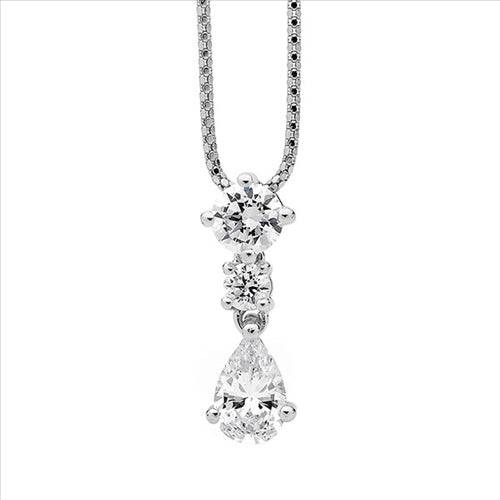 Ellani S/S Wh Cz 2 X Rnd W/ Pear Drop Pendant & Chain