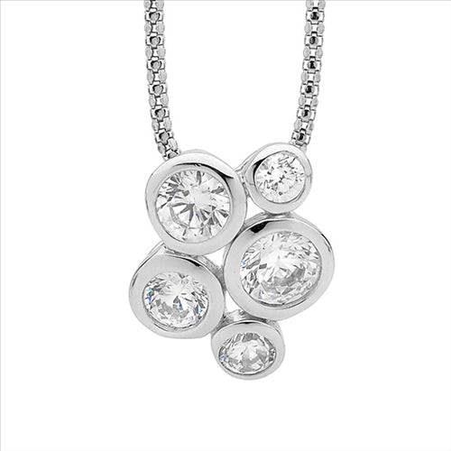 Elanii S/S Bezel Set With Cz Cluster Pendant & Chain