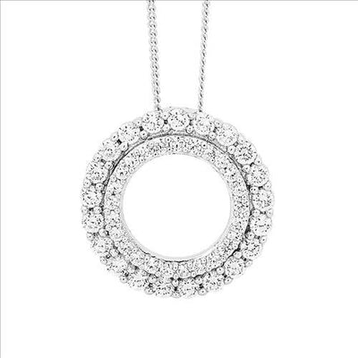 Ellani S/S Wh Cz Double Layer Circle Pendant - With Chain