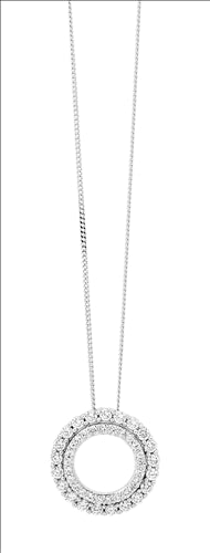 Ellani S/S Wh Cz Double Layer Circle Pendant - With Chain