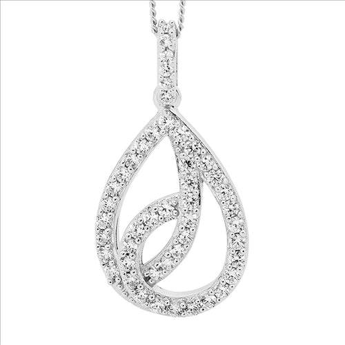 Ellani S/S Wh Cz Drop Oval W/ Design Pendant - With 45Cm Chain